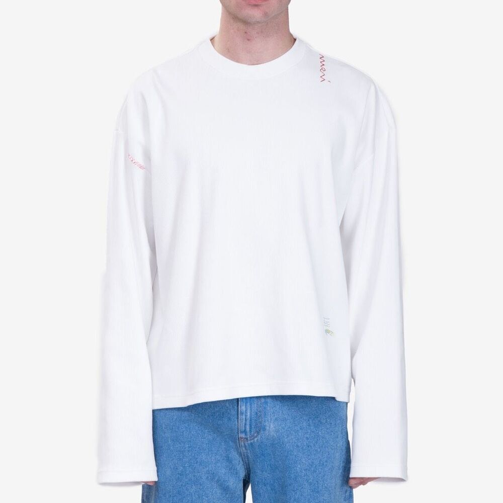 NWT Marni Ribbed Organic Cotton Jersey Long Sleeve Top Lily White Size 56 XXL MS